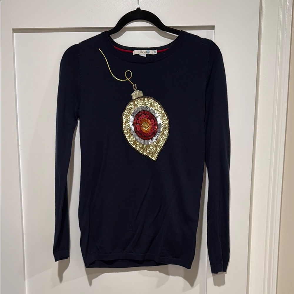 Boden Blue Long Sleeve Graphic Sweatshirt with Embellished Design